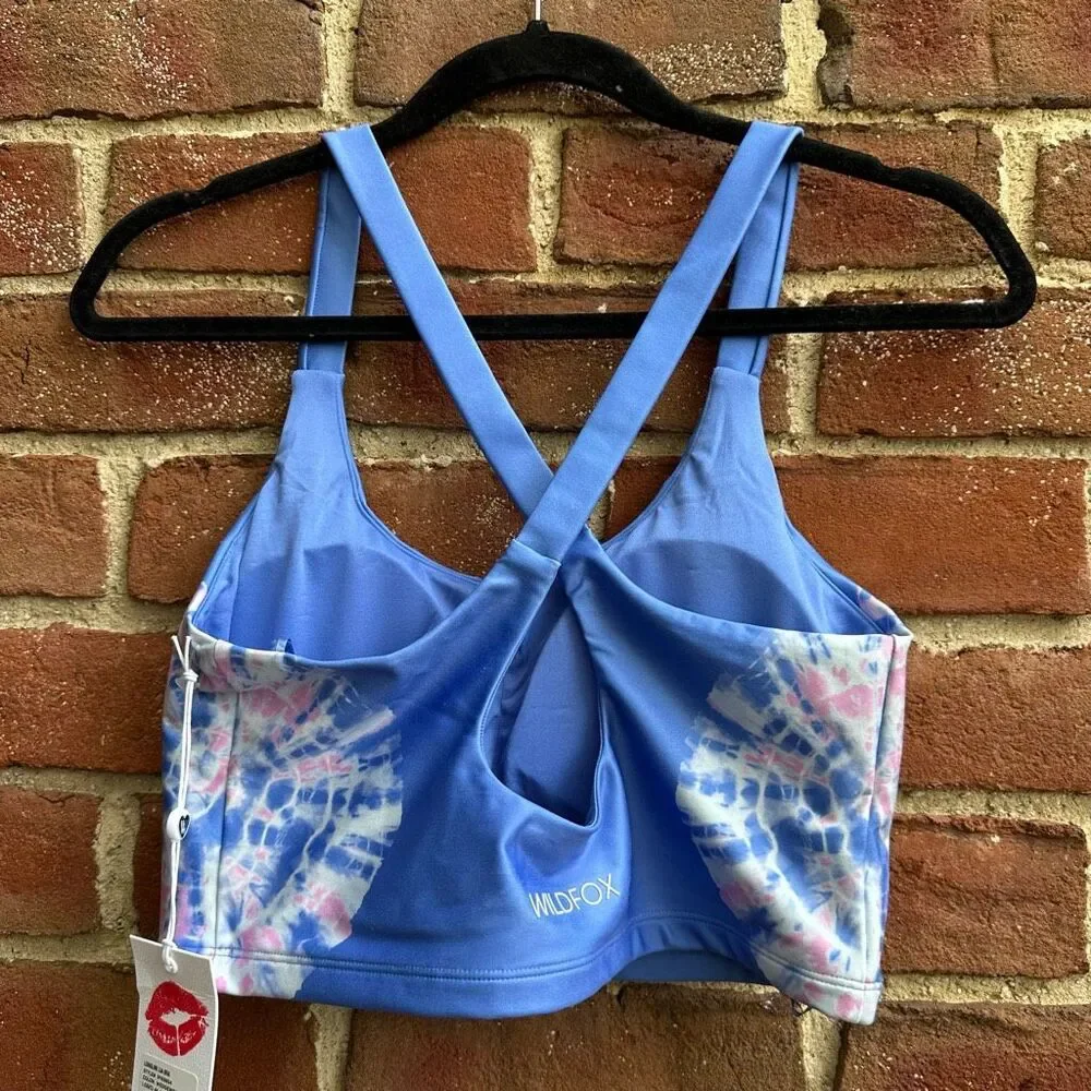 Wildfox Longline Lia Sports Bra Purple Tie Dye Wedgewood Large NEW